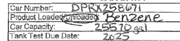 Handwritten railcar inspection fields
